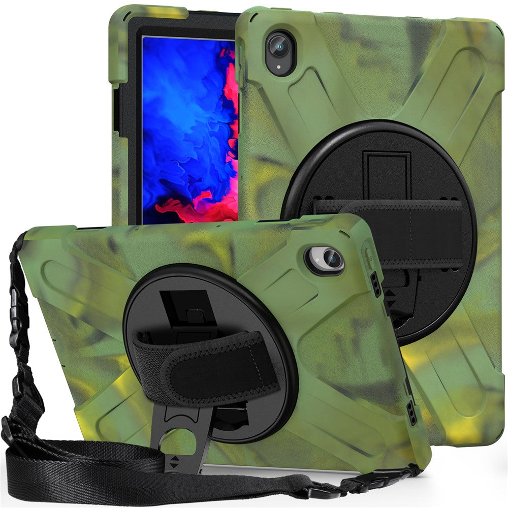 360 Degree Swivel Kickstand Design PC + Silicone Hybrid Tablet Case with Shoulder Strap for Lenovo Tab P11 TB-J606F / Tab P11 5G / Tab P11 5G - Camouflage