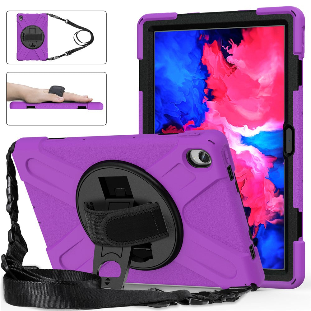 360 Degree Swivel Kickstand Design PC + Silicone Hybrid Tablet Case with Shoulder Strap for Lenovo Tab P11 TB-J606F / Tab P11 5G / Tab P11 5G - Purple