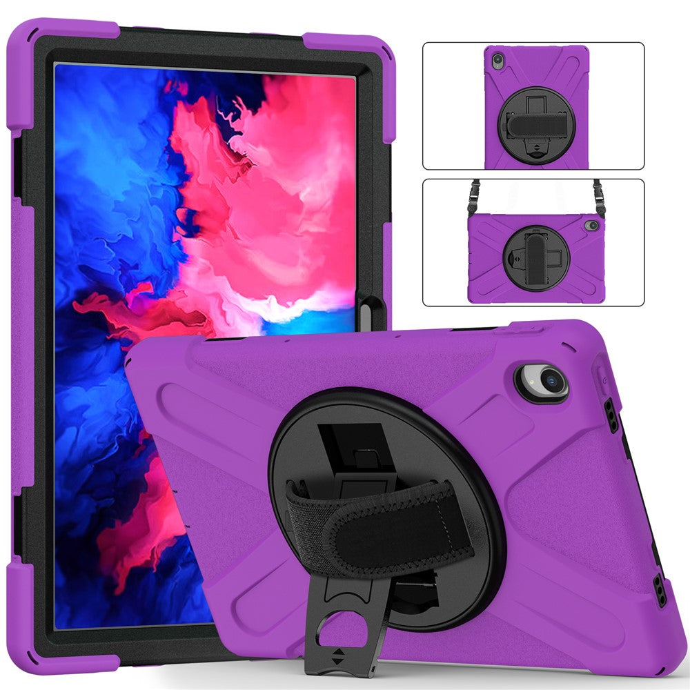 360 Degree Swivel Kickstand Design PC + Silicone Hybrid Tablet Case with Shoulder Strap for Lenovo Tab P11 TB-J606F / Tab P11 5G / Tab P11 5G - Purple