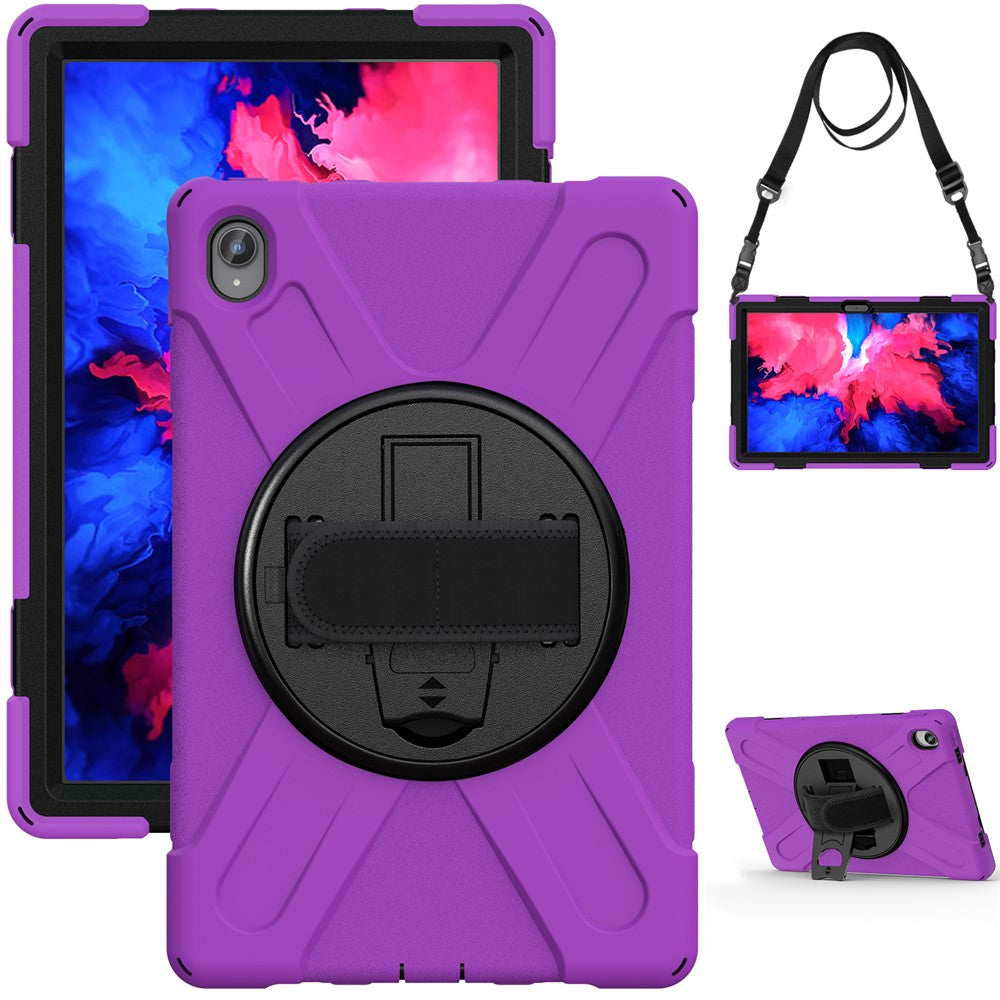 360 Degree Swivel Kickstand Design PC + Silicone Hybrid Tablet Case with Shoulder Strap for Lenovo Tab P11 TB-J606F / Tab P11 5G / Tab P11 5G - Purple