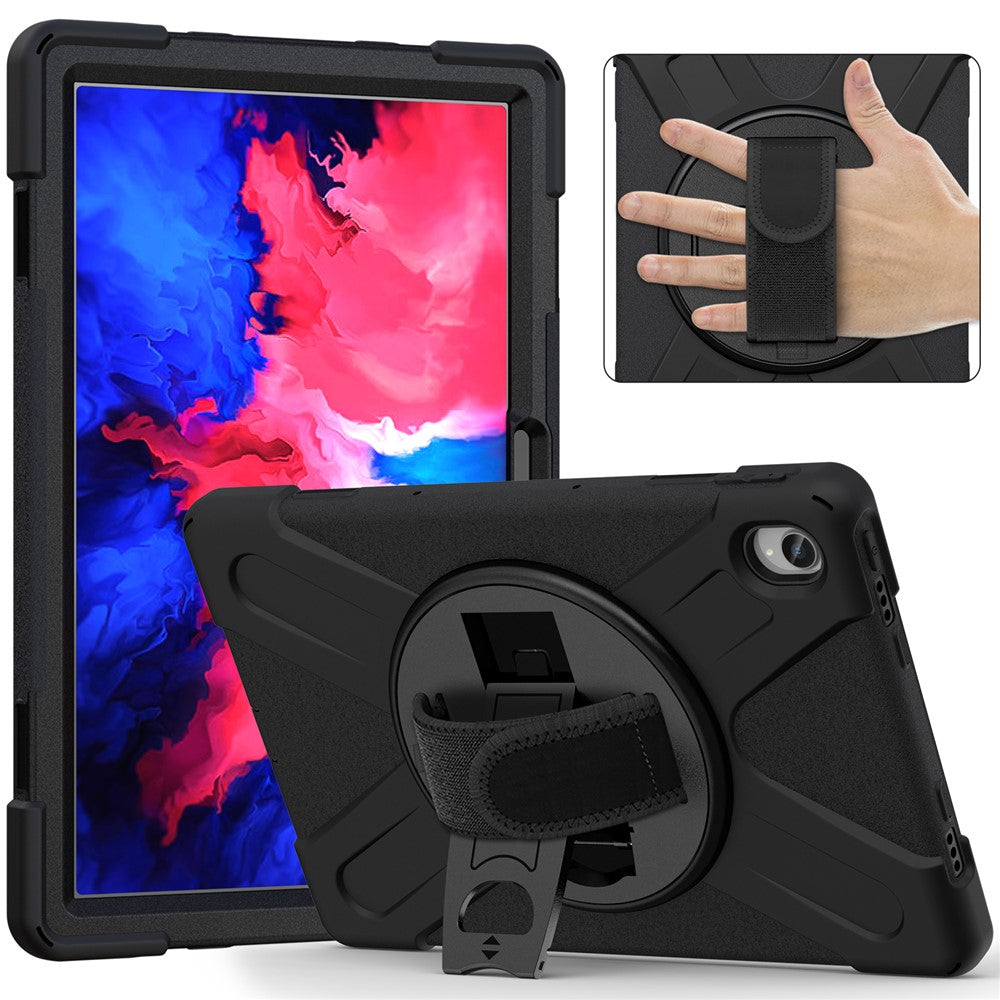 360° Rotary Kickstand Design PC + Silicone Tablet Case Shell for Lenovo Tab P11 TB-J606F / Tab P11 5G / Tab P11 Plus TB-J616 - Black