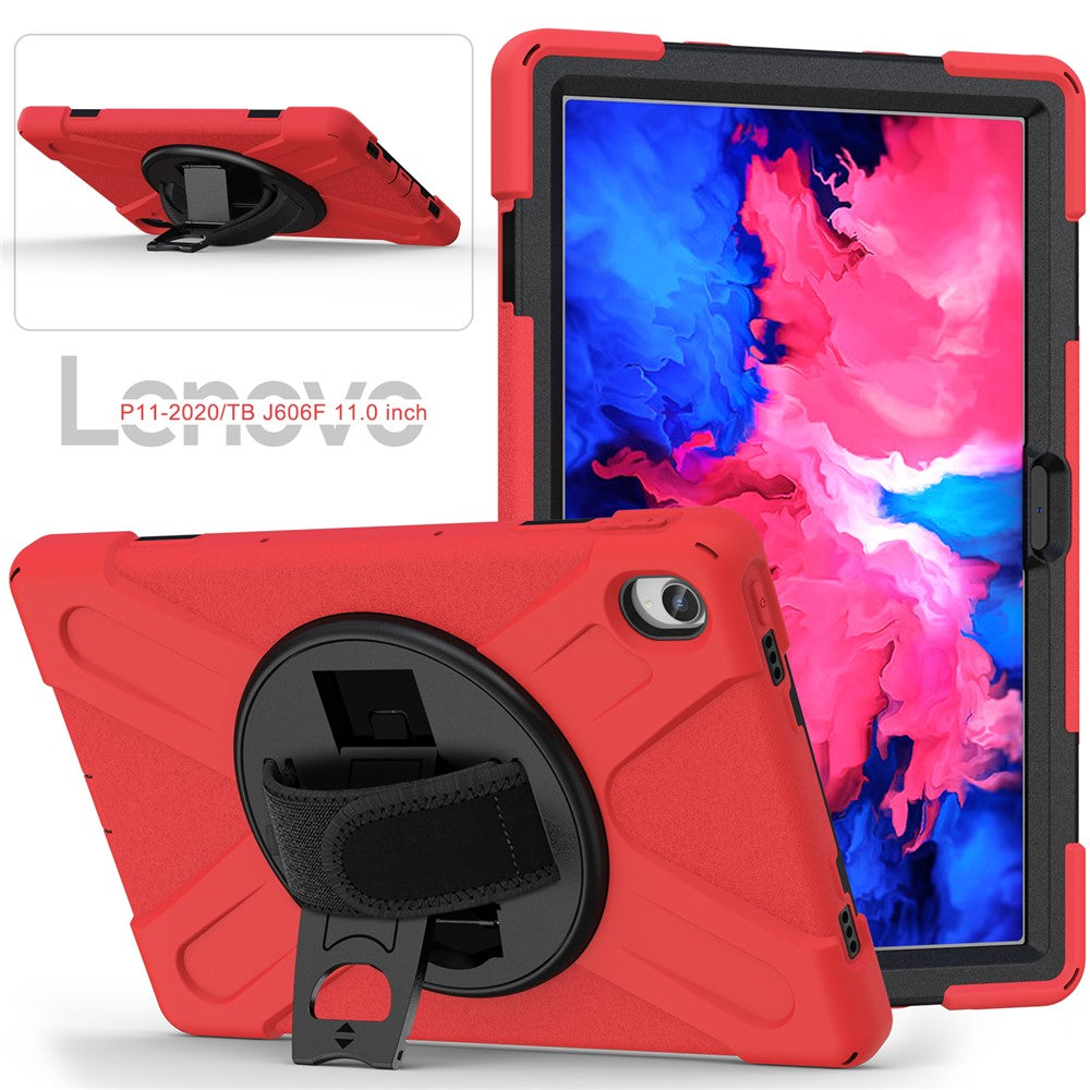 360° Rotary Kickstand Design PC + Silicone Tablet Case Shell for Lenovo Tab P11 TB-J606F / Tab P11 5G / Tab P11 Plus TB-J616 - Red