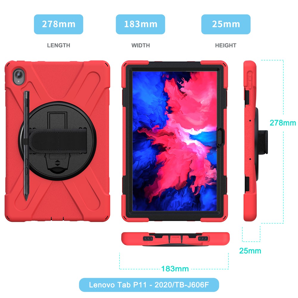 360° Rotary Kickstand Design PC + Silicone Tablet Case Shell for Lenovo Tab P11 TB-J606F / Tab P11 5G / Tab P11 Plus TB-J616 - Red