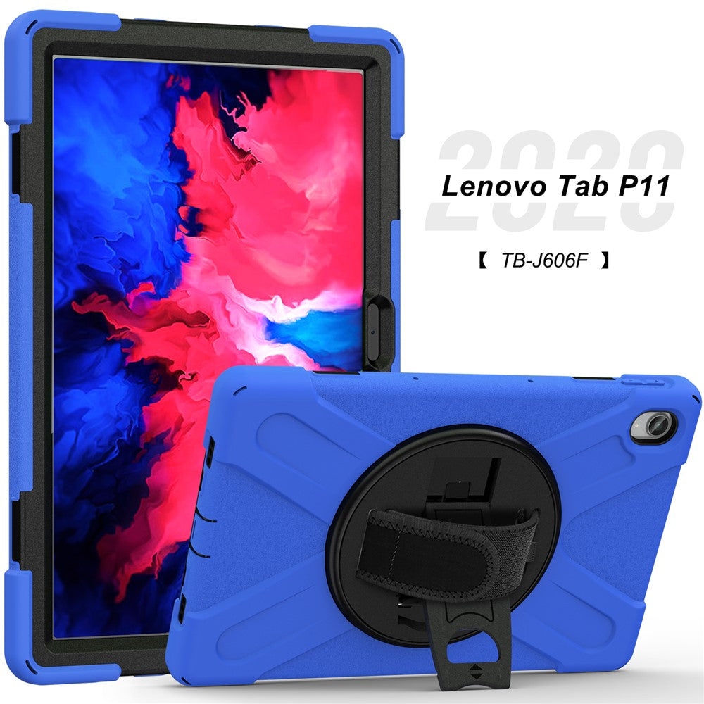 360° Rotary Kickstand Design PC + Silicone Tablet Case Shell for Lenovo Tab P11 TB-J606F / Tab P11 5G / Tab P11 Plus TB-J616 - Blue