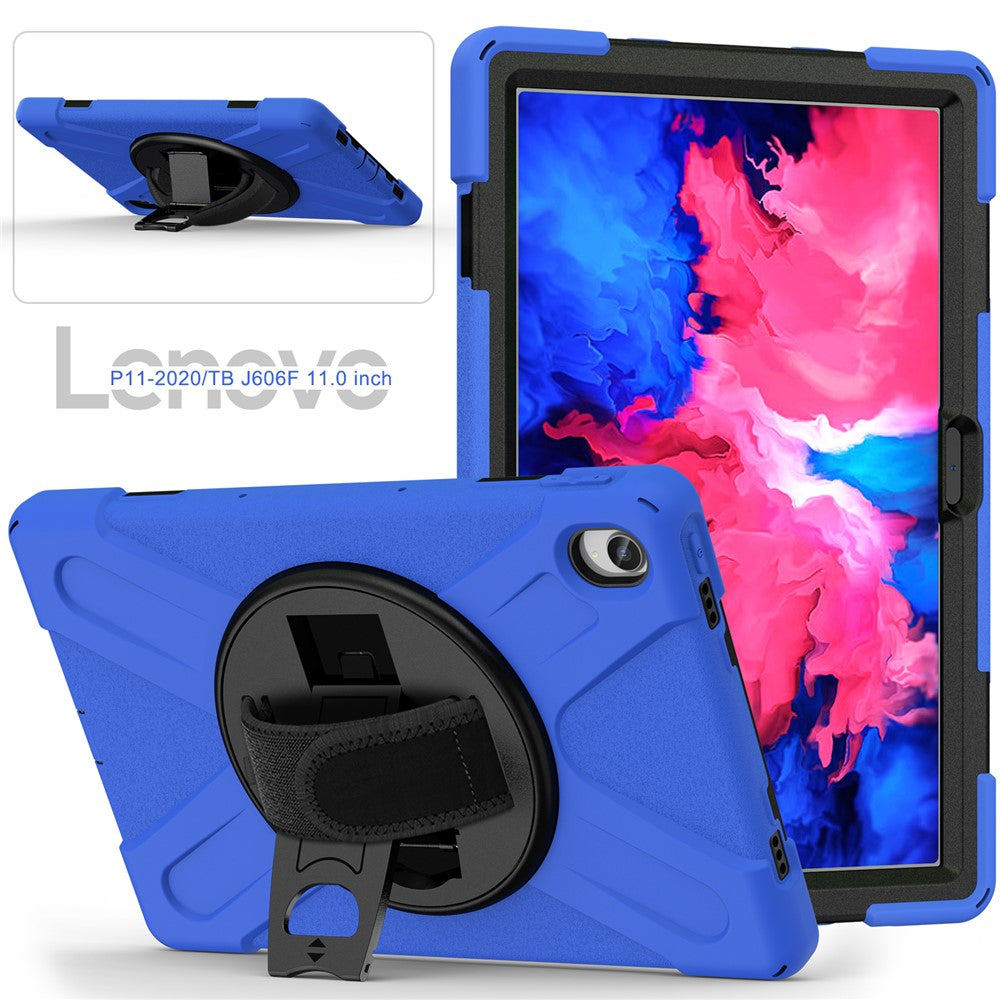 360° Rotary Kickstand Design PC + Silicone Tablet Case Shell for Lenovo Tab P11 TB-J606F / Tab P11 5G / Tab P11 Plus TB-J616 - Blue