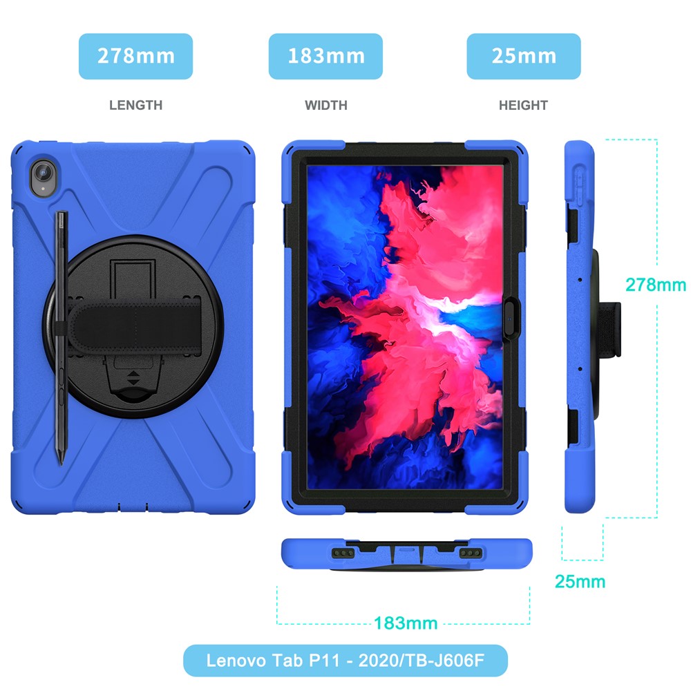 360° Rotary Kickstand Design PC + Silicone Tablet Case Shell for Lenovo Tab P11 TB-J606F / Tab P11 5G / Tab P11 Plus TB-J616 - Blue