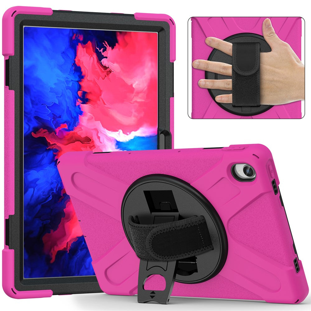 360° Rotary Kickstand Design PC + Silicone Tablet Case Shell for Lenovo Tab P11 TB-J606F / Tab P11 5G / Tab P11 Plus TB-J616 - Rose
