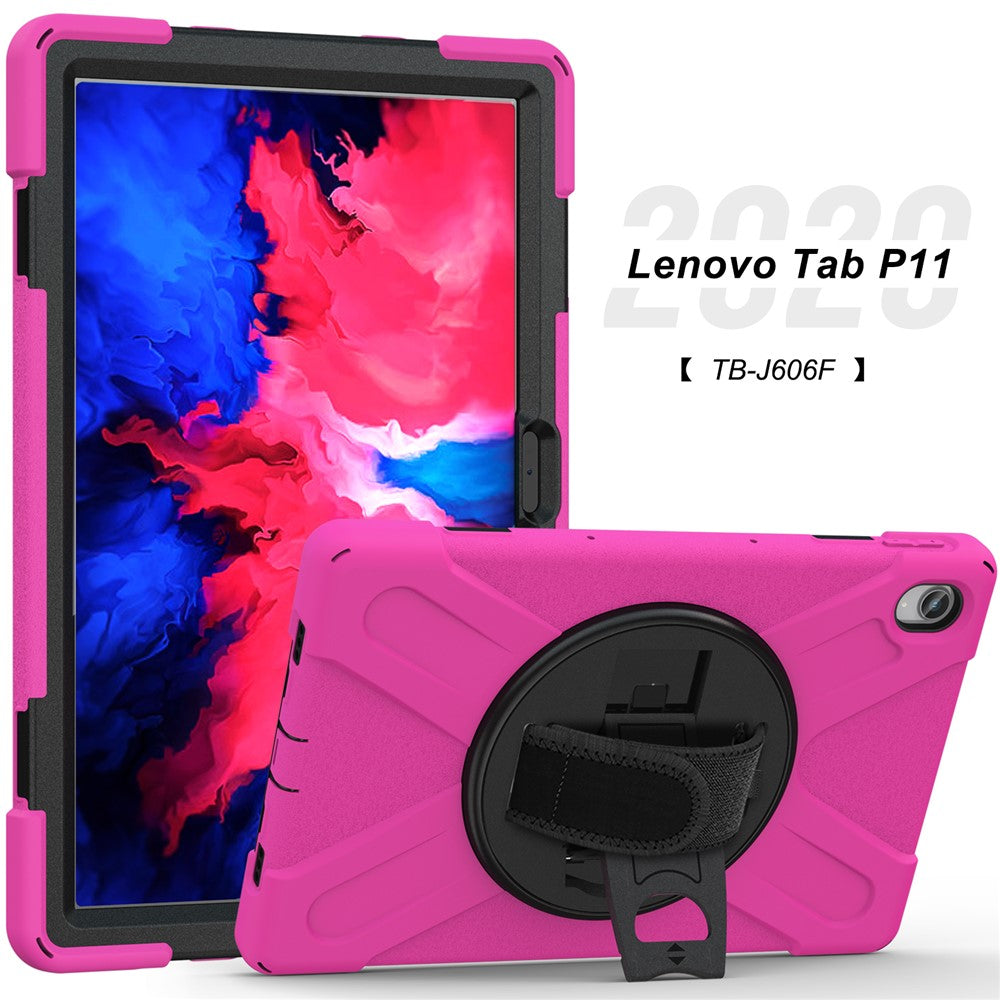 360° Rotary Kickstand Design PC + Silicone Tablet Case Shell for Lenovo Tab P11 TB-J606F / Tab P11 5G / Tab P11 Plus TB-J616 - Rose