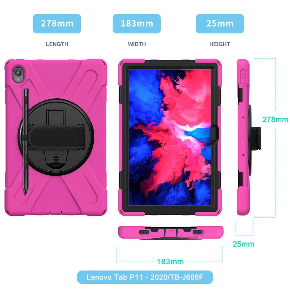 360° Rotary Kickstand Design PC + Silicone Tablet Case Shell for Lenovo Tab P11 TB-J606F / Tab P11 5G / Tab P11 Plus TB-J616 - Rose