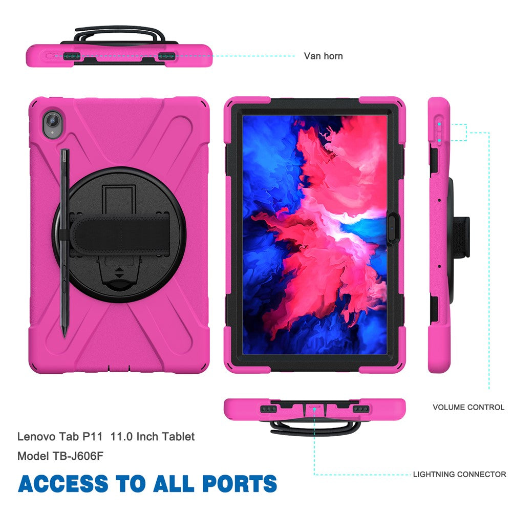 360° Rotary Kickstand Design PC + Silicone Tablet Case Shell for Lenovo Tab P11 TB-J606F / Tab P11 5G / Tab P11 Plus TB-J616 - Rose