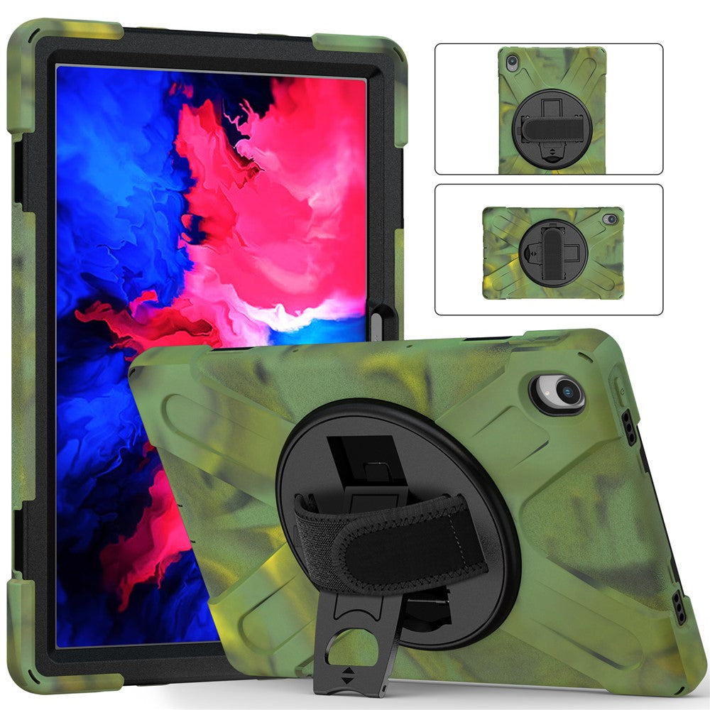 360° Rotary Kickstand Design PC + Silicone Tablet Case Shell for Lenovo Tab P11 TB-J606F / Tab P11 5G / Tab P11 Plus TB-J616 - Camouflage