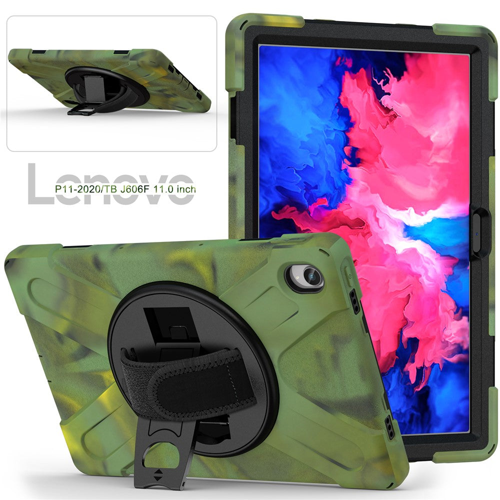 360° Rotary Kickstand Design PC + Silicone Tablet Case Shell for Lenovo Tab P11 TB-J606F / Tab P11 5G / Tab P11 Plus TB-J616 - Camouflage