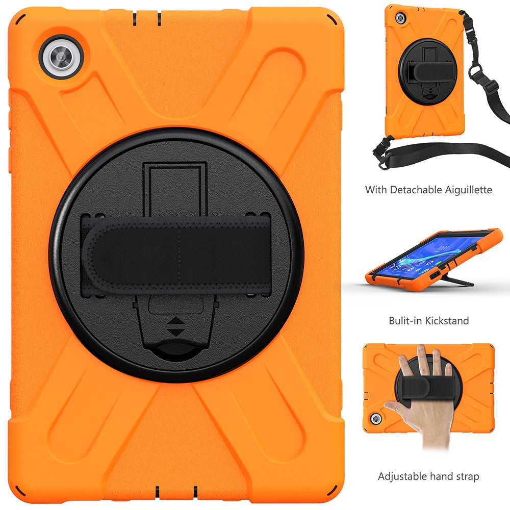360 Degree Swivel Kickstand Design PC + Silicone Hybrid Tablet Case with Shoulder Strap for Lenovo Tab M10 HD X306X - Orange