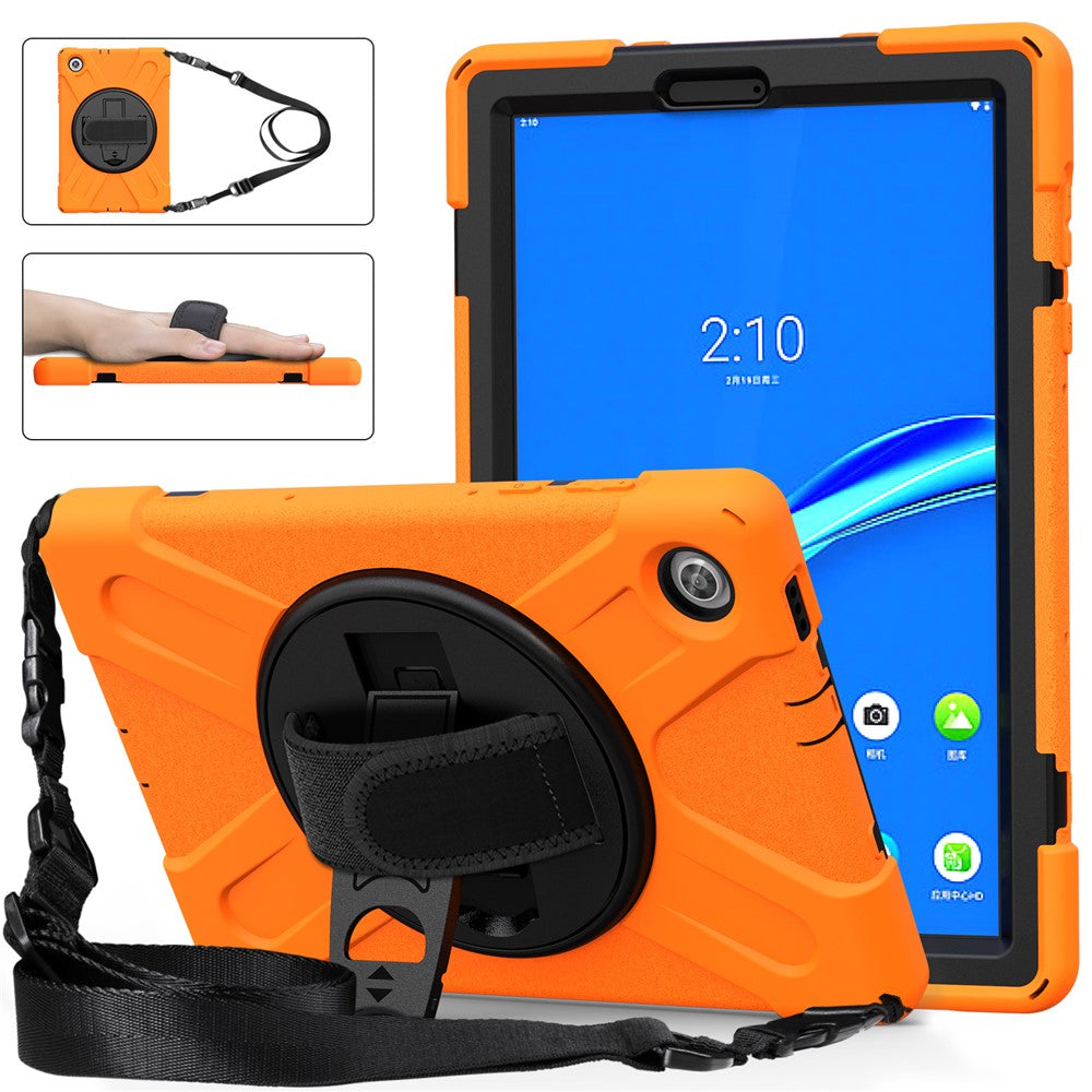 360 Degree Swivel Kickstand Design PC + Silicone Hybrid Tablet Case with Shoulder Strap for Lenovo Tab M10 HD X306X - Orange