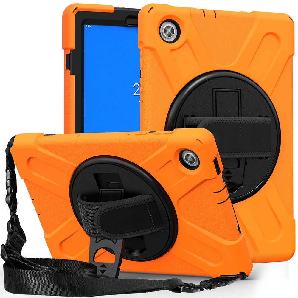 360 Degree Swivel Kickstand Design PC + Silicone Hybrid Tablet Case with Shoulder Strap for Lenovo Tab M10 HD X306X - Orange