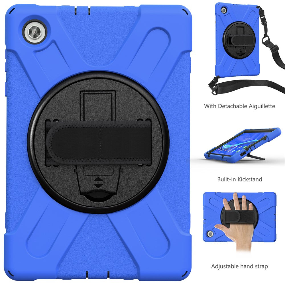 360 Degree Swivel Kickstand Design PC + Silicone Hybrid Tablet Case with Shoulder Strap for Lenovo Tab M10 HD X306X - Blue