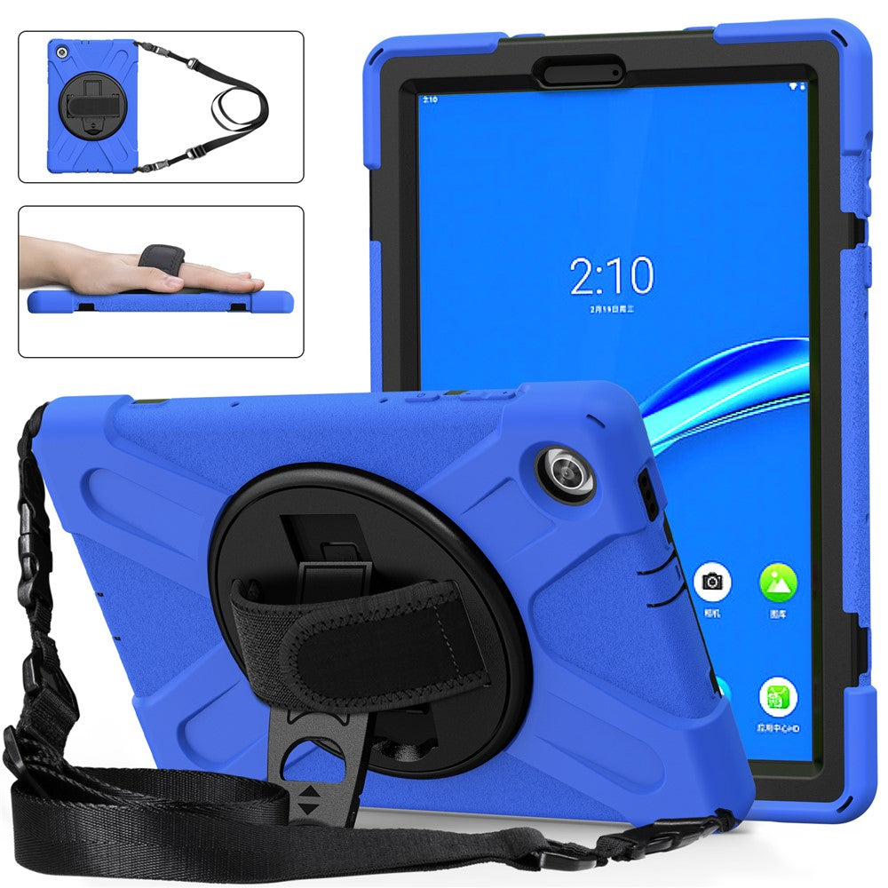 360 Degree Swivel Kickstand Design PC + Silicone Hybrid Tablet Case with Shoulder Strap for Lenovo Tab M10 HD X306X - Blue