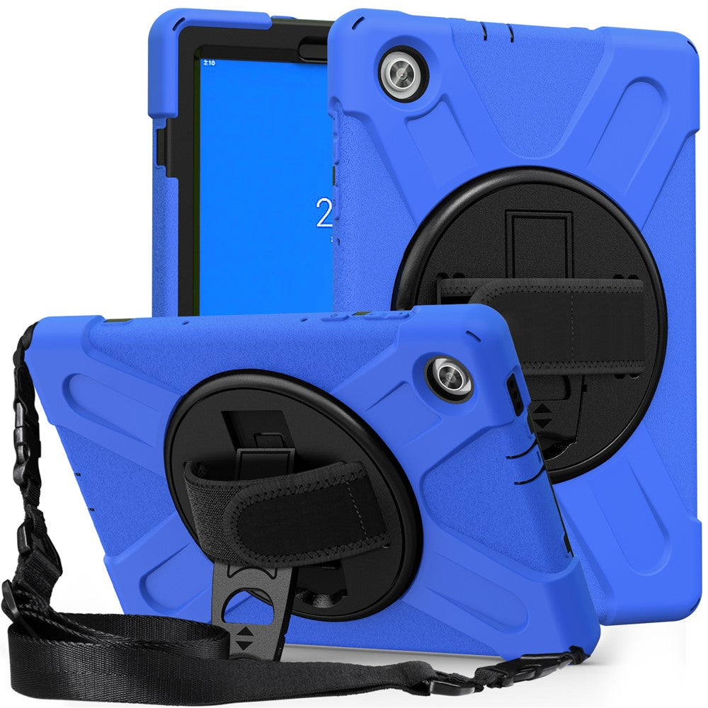 360 Degree Swivel Kickstand Design PC + Silicone Hybrid Tablet Case with Shoulder Strap for Lenovo Tab M10 HD X306X - Blue