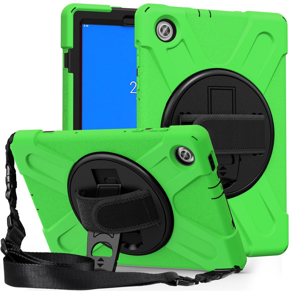 360 Degree Swivel Kickstand Design PC + Silicone Hybrid Tablet Case with Shoulder Strap for Lenovo Tab M10 HD X306X - Green