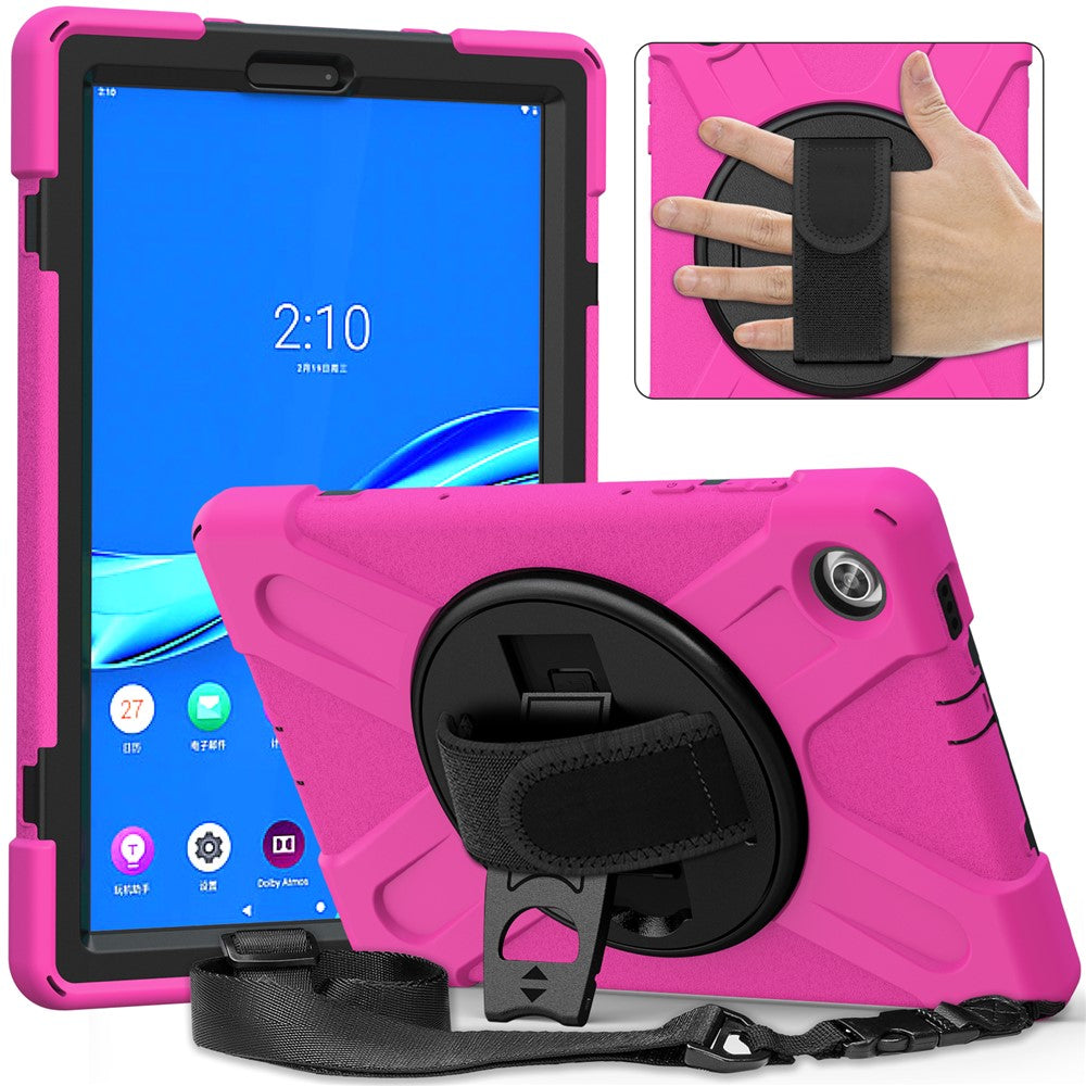 360 Degree Swivel Kickstand Design PC + Silicone Hybrid Tablet Case with Shoulder Strap for Lenovo Tab M10 HD X306X - Rose