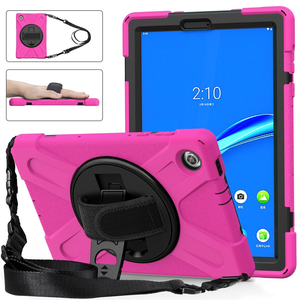 360 Degree Swivel Kickstand Design PC + Silicone Hybrid Tablet Case with Shoulder Strap for Lenovo Tab M10 HD X306X - Rose