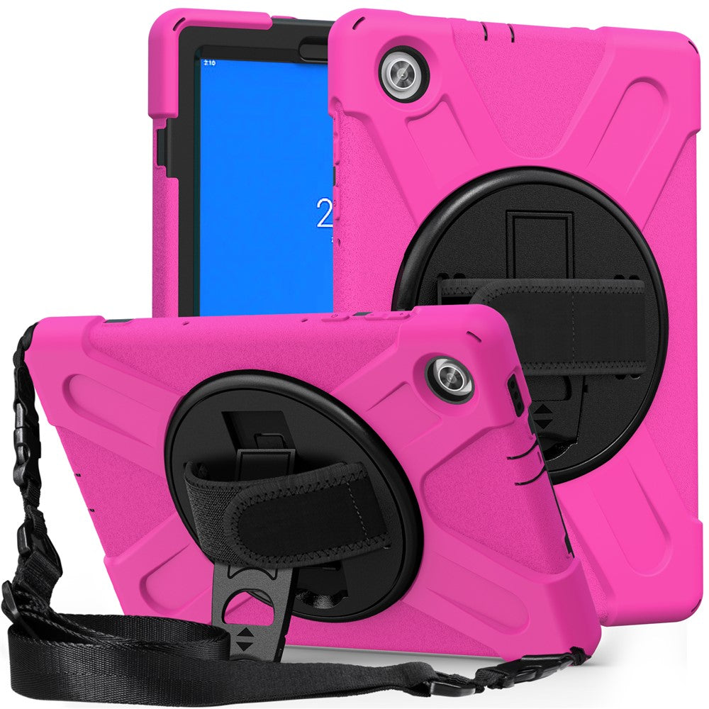 360 Degree Swivel Kickstand Design PC + Silicone Hybrid Tablet Case with Shoulder Strap for Lenovo Tab M10 HD X306X - Rose