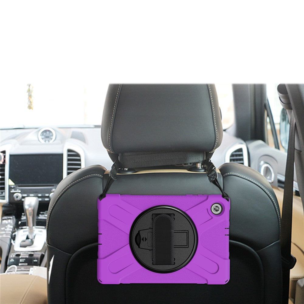 360 Degree Swivel Kickstand Design PC + Silicone Hybrid Tablet Case with Shoulder Strap for Lenovo Tab M10 HD X306X - Purple