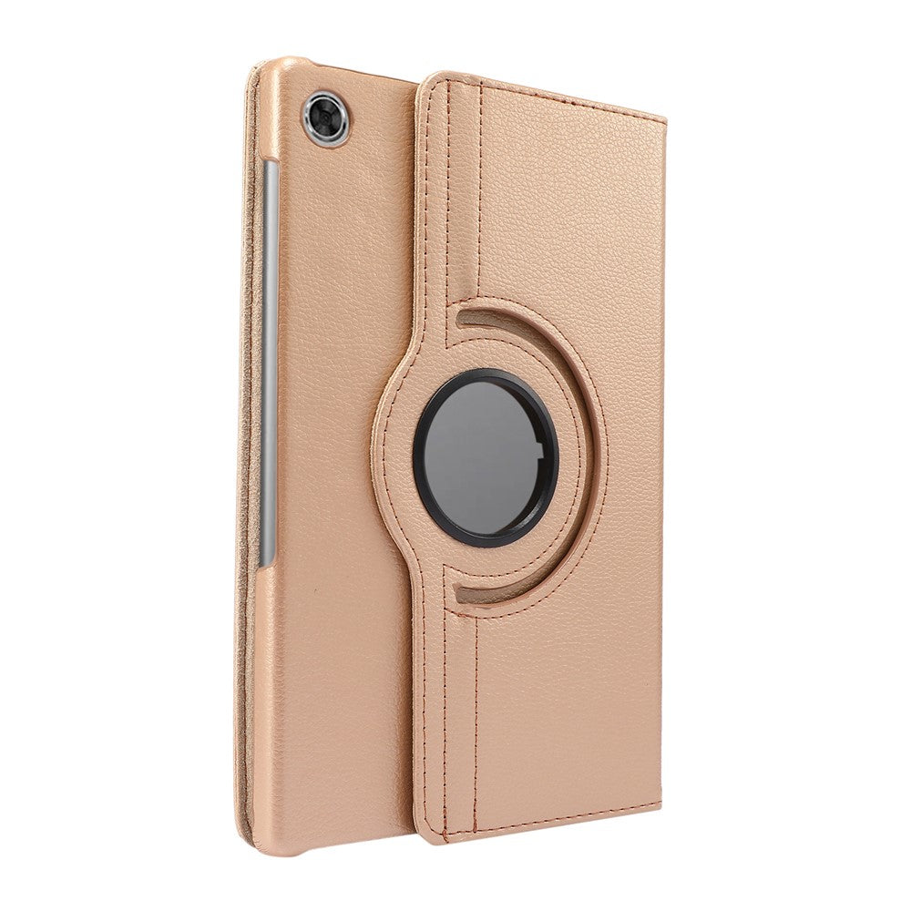 360° Swiveling Stand Design Litchi Texture Leather Case for Lenovo Tab M10 Plus - Gold