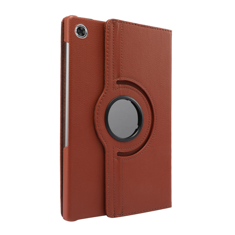 360° Swiveling Stand Design Litchi Texture Leather Case for Lenovo Tab M10 Plus - Brown
