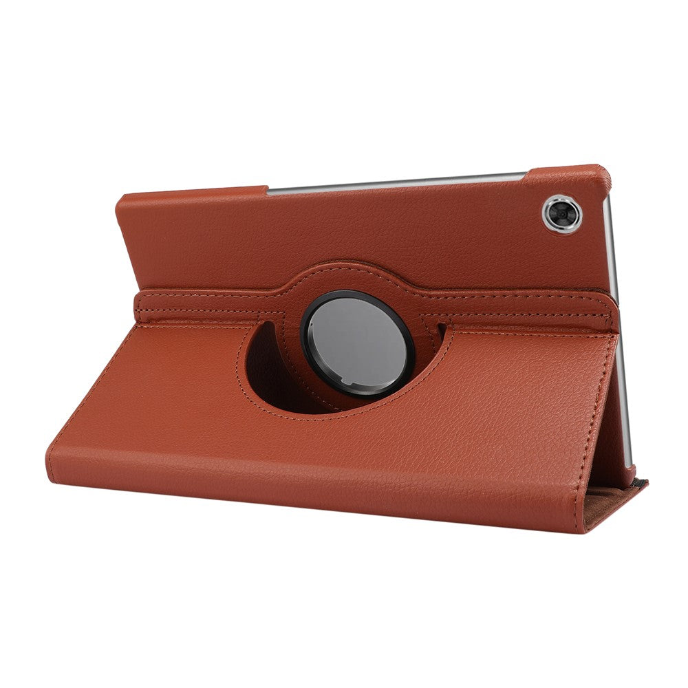 360° Swiveling Stand Design Litchi Texture Leather Case for Lenovo Tab M10 Plus - Brown