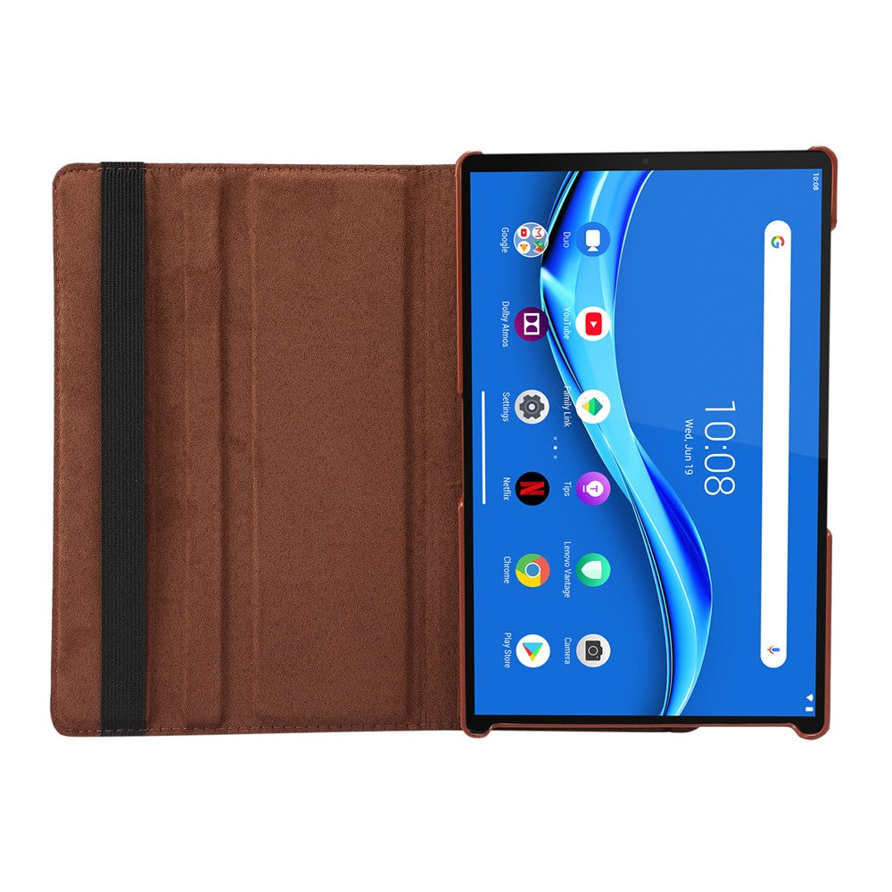 360° Swiveling Stand Design Litchi Texture Leather Case for Lenovo Tab M10 Plus - Brown