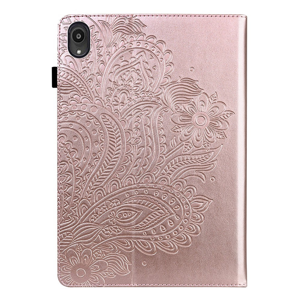 Imprinted Peafowl Flower Pattern Design Leather Tablet Wallet Stand Protective Shell for Lenovo Tab P11 TB-J606F / Tab P11 5G - Rose Gold