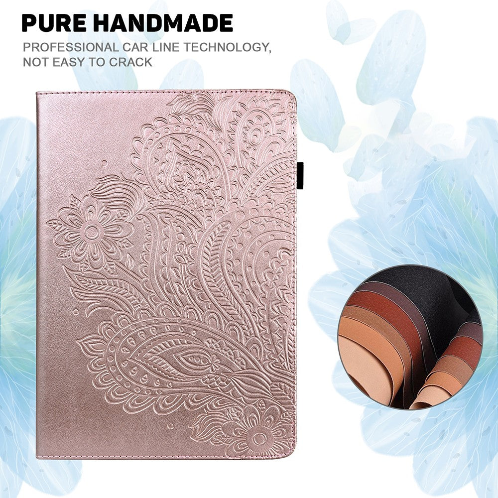 Imprinted Peafowl Flower Pattern Design Leather Tablet Wallet Stand Protective Shell for Lenovo Tab P11 TB-J606F / Tab P11 5G - Rose Gold