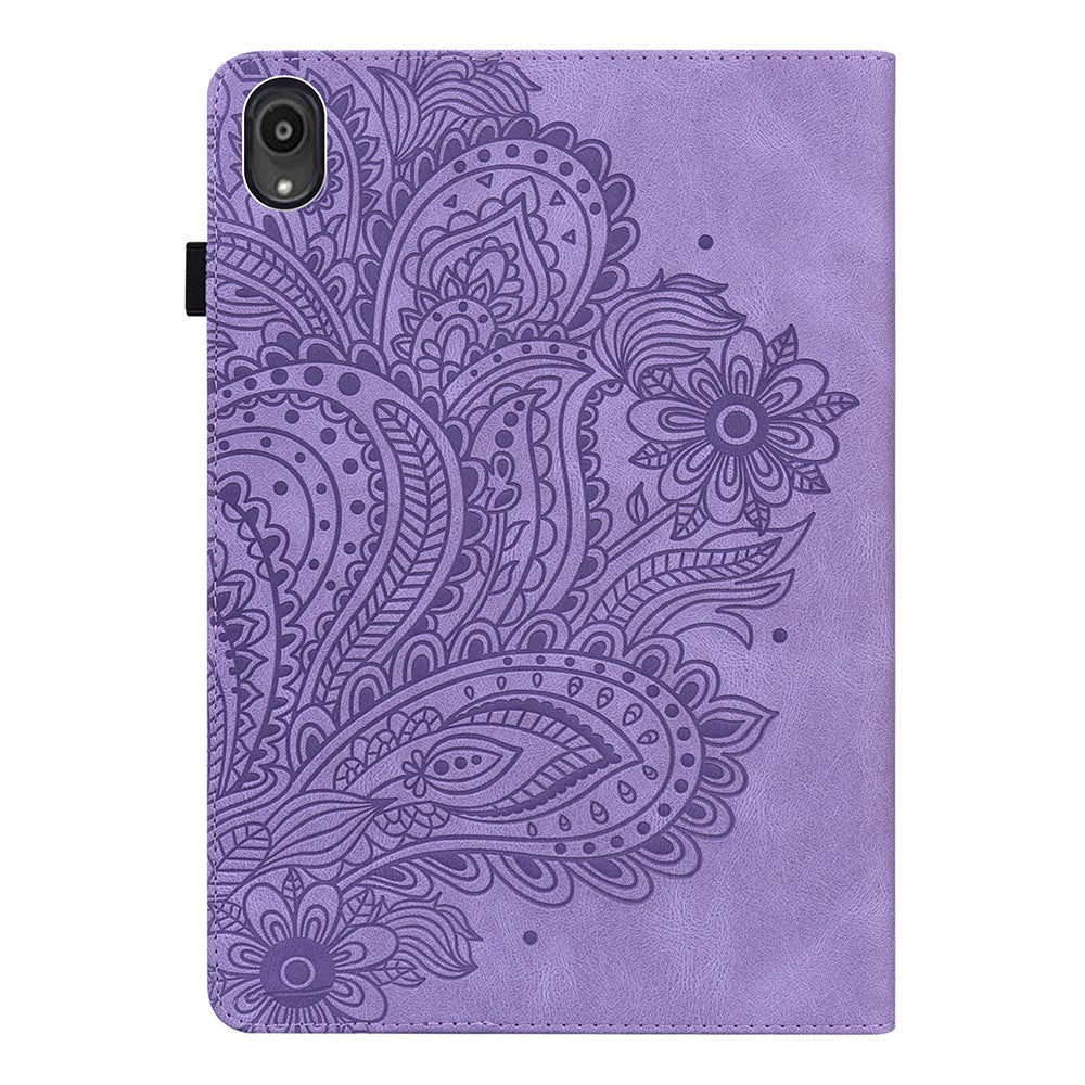 Imprinted Peafowl Flower Pattern Design Leather Tablet Wallet Stand Protective Shell for Lenovo Tab P11 TB-J606F / Tab P11 5G - Purple