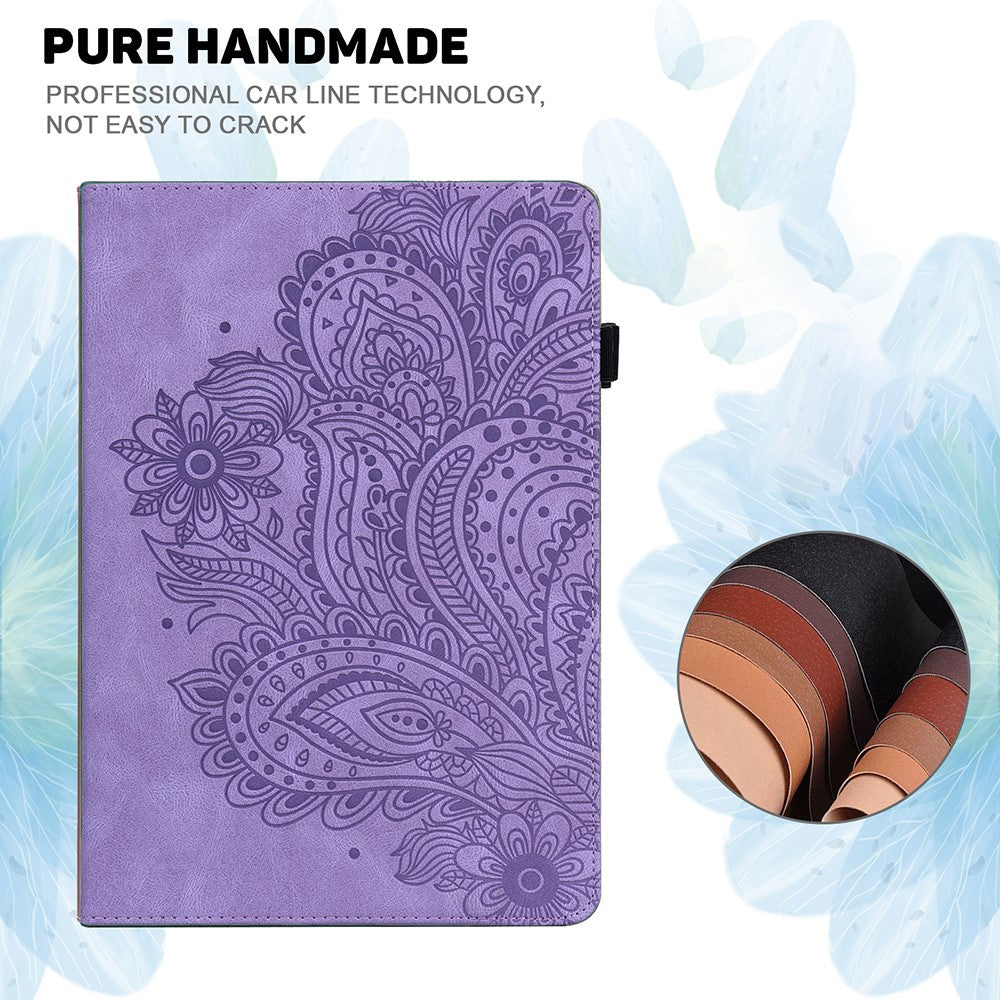 Imprinted Peafowl Flower Pattern Design Leather Tablet Wallet Stand Protective Shell for Lenovo Tab P11 TB-J606F / Tab P11 5G - Purple