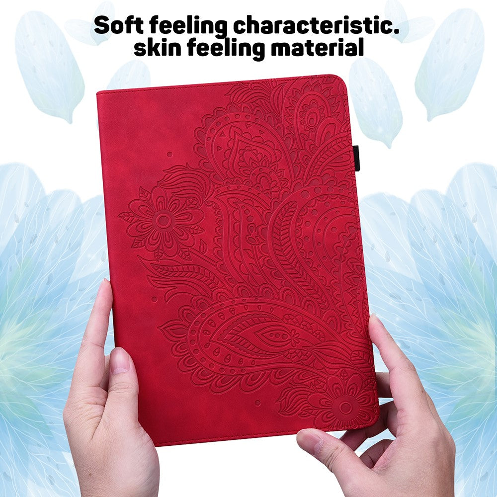 Imprinted Peafowl Flower Pattern Design Leather Tablet Wallet Stand Protective Shell for Lenovo Tab P11 TB-J606F / Tab P11 5G - Red