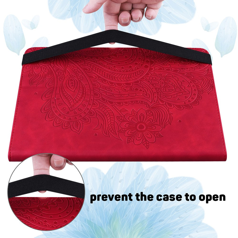 Imprinted Peafowl Flower Pattern Design Leather Tablet Wallet Stand Protective Shell for Lenovo Tab P11 TB-J606F / Tab P11 5G - Red