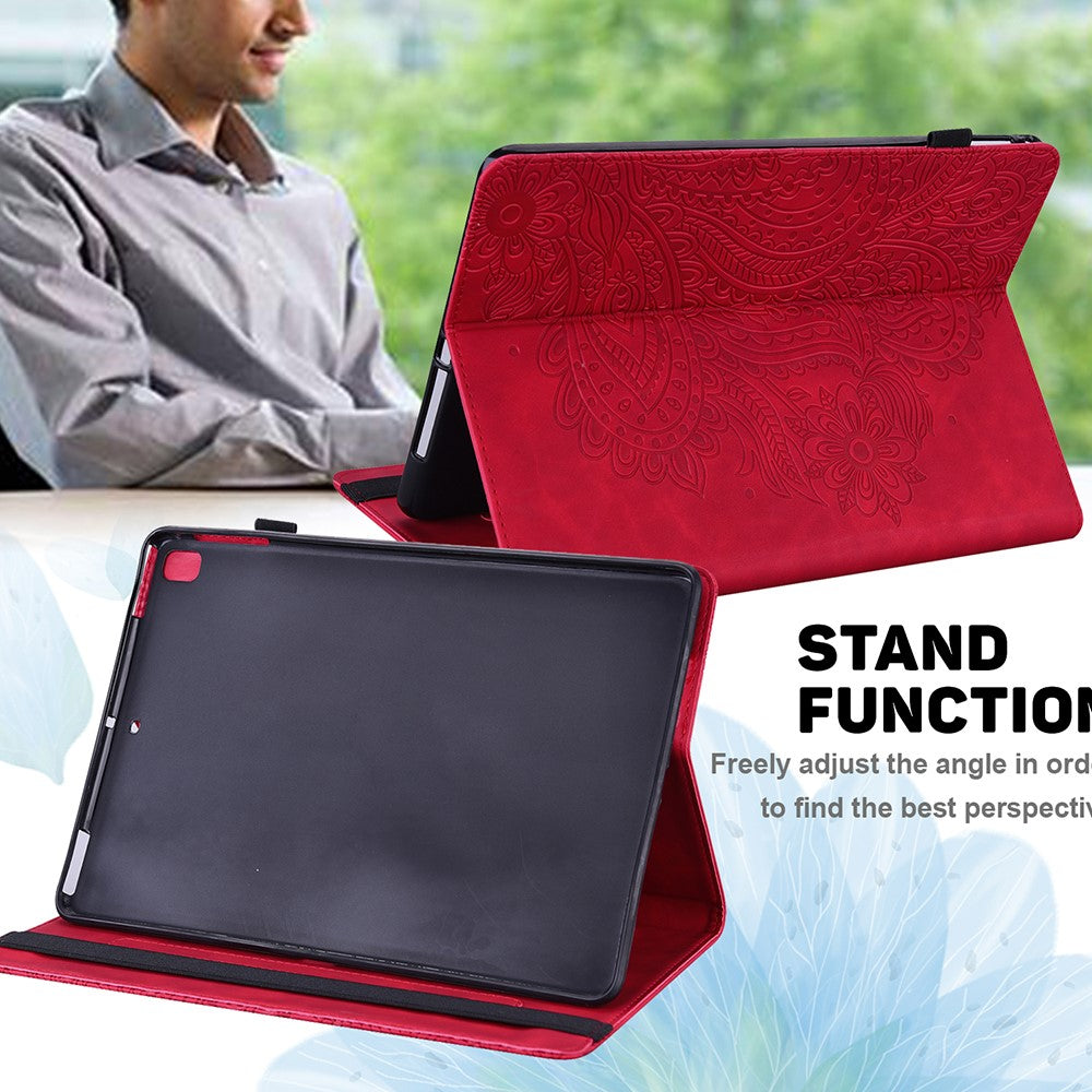 Imprinted Peafowl Flower Pattern Design Leather Tablet Wallet Stand Protective Shell for Lenovo Tab P11 TB-J606F / Tab P11 5G - Red