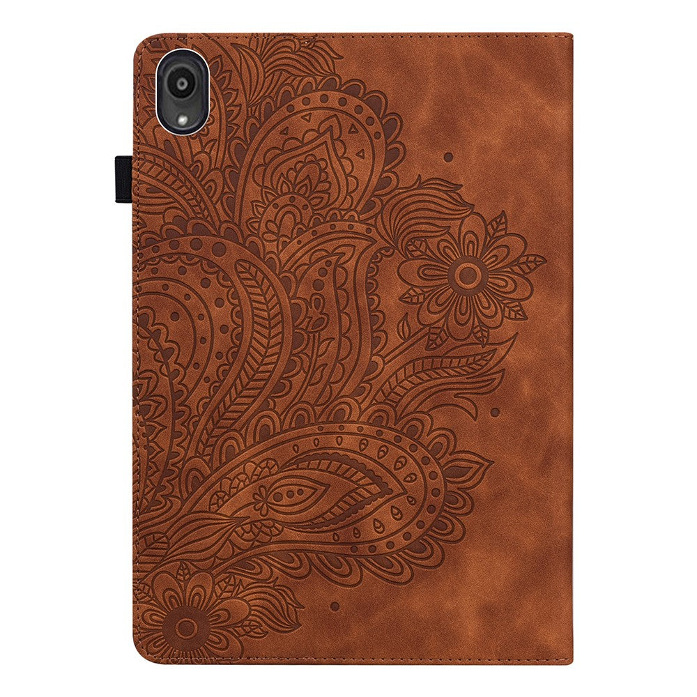 Imprinted Peafowl Flower Pattern Design Leather Tablet Wallet Stand Protective Shell for Lenovo Tab P11 TB-J606F / Tab P11 5G - Brown