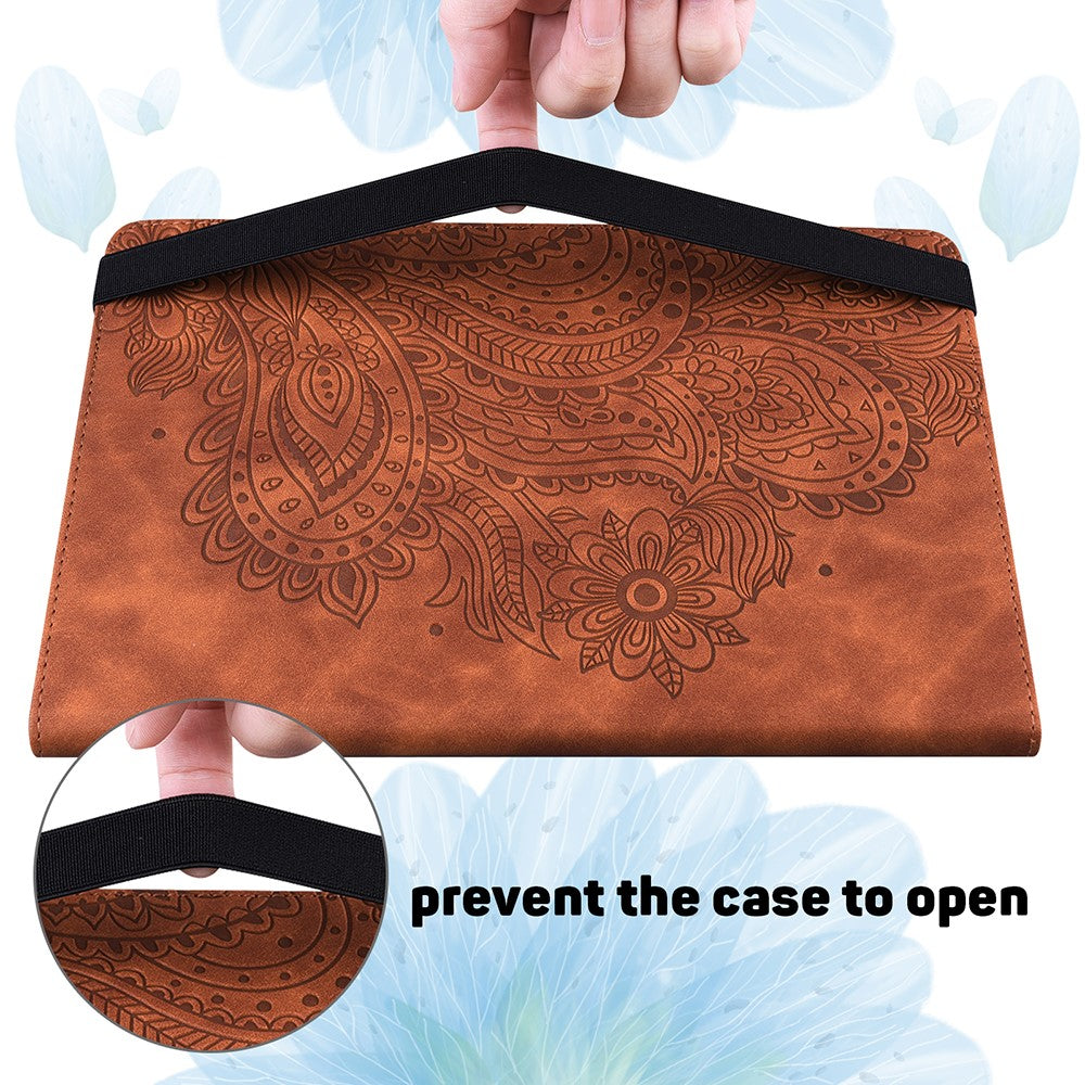 Imprinted Peafowl Flower Pattern Design Leather Tablet Wallet Stand Protective Shell for Lenovo Tab P11 TB-J606F / Tab P11 5G - Brown