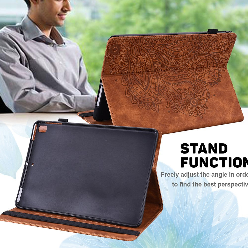 Imprinted Peafowl Flower Pattern Design Leather Tablet Wallet Stand Protective Shell for Lenovo Tab P11 TB-J606F / Tab P11 5G - Brown