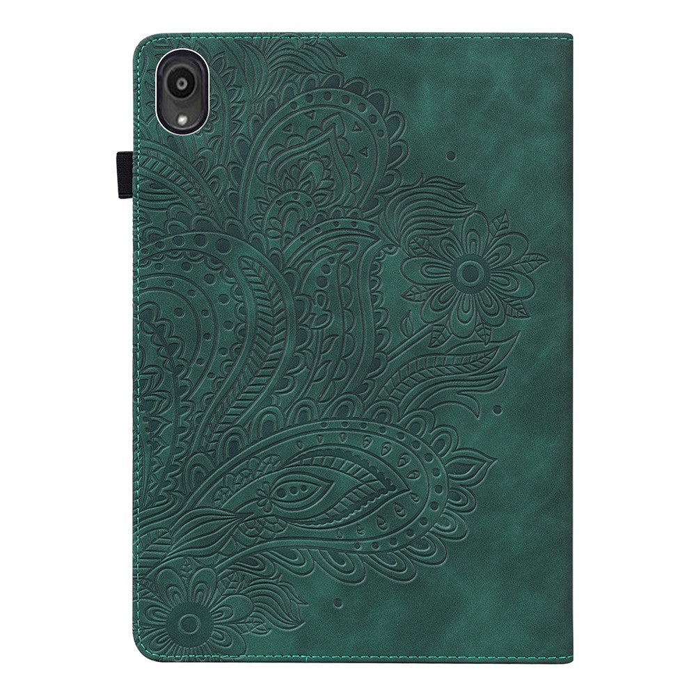 Imprinted Peafowl Flower Pattern Design Leather Tablet Wallet Stand Protective Shell for Lenovo Tab P11 TB-J606F / Tab P11 5G - Green