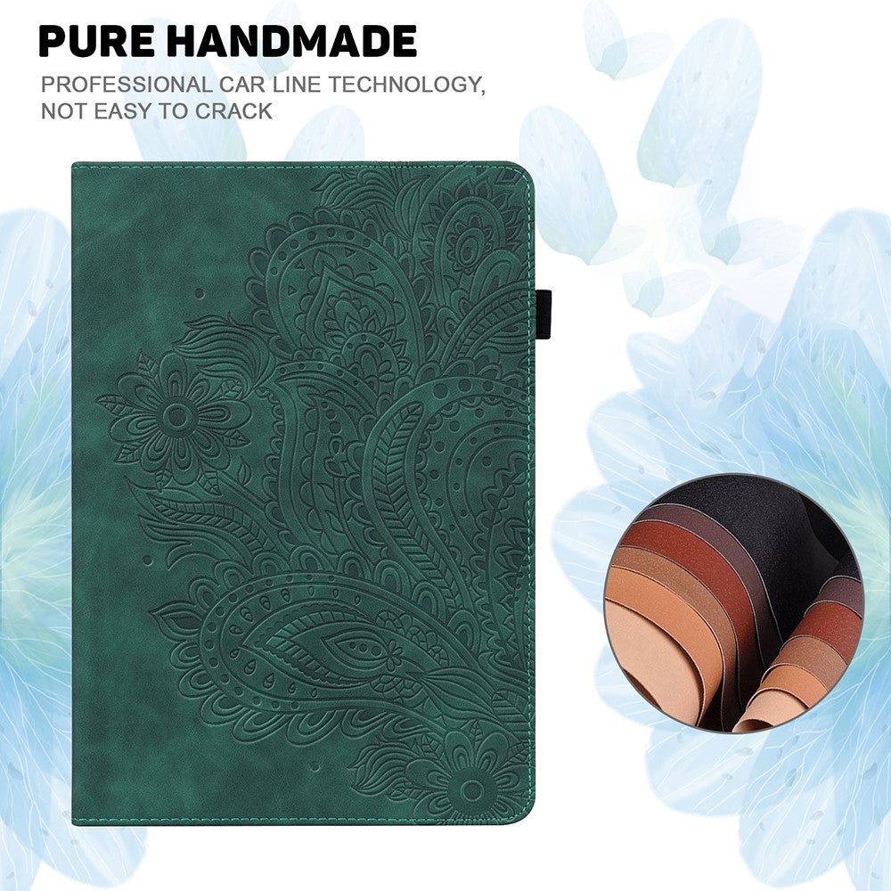 Imprinted Peafowl Flower Pattern Design Leather Tablet Wallet Stand Protective Shell for Lenovo Tab P11 TB-J606F / Tab P11 5G - Green