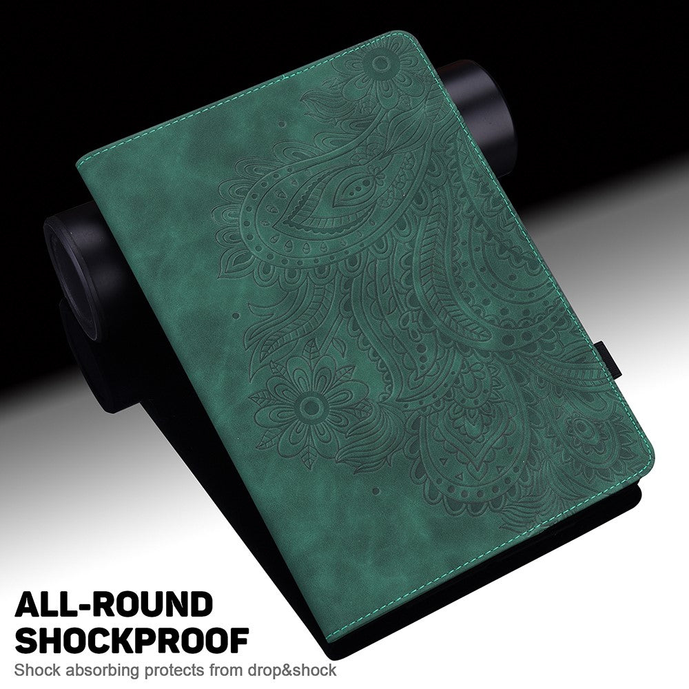 Imprinted Peafowl Flower Pattern Design Leather Tablet Wallet Stand Protective Shell for Lenovo Tab P11 TB-J606F / Tab P11 5G - Green