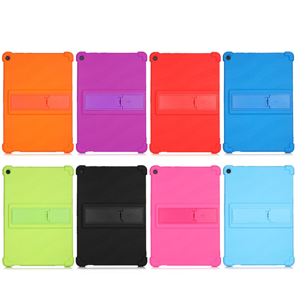Slide-Out Kickstand Design Silicone Tablet Cover Case for Lenovo Tab M10 Plus X606 - Black