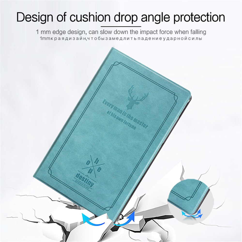 For Lenovo Tab P11 TB-J606F / Tab P11 5G Tablet Protective Case PU Leather + PC Imprint Deer Pattern Stand Cover - Blue