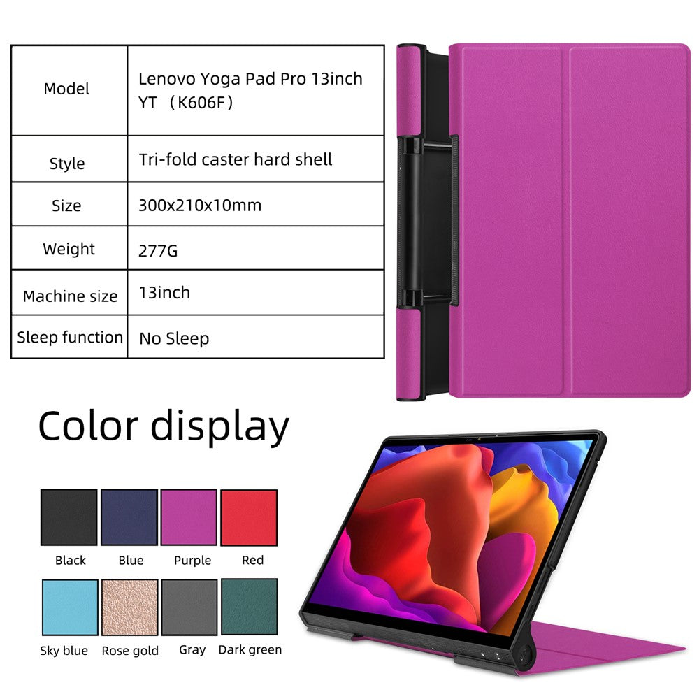 Plain PU Leather Case with Kickstand for Lenovo Yoga Pad Pro 13-inch/Yoga Tab 13 - Blue