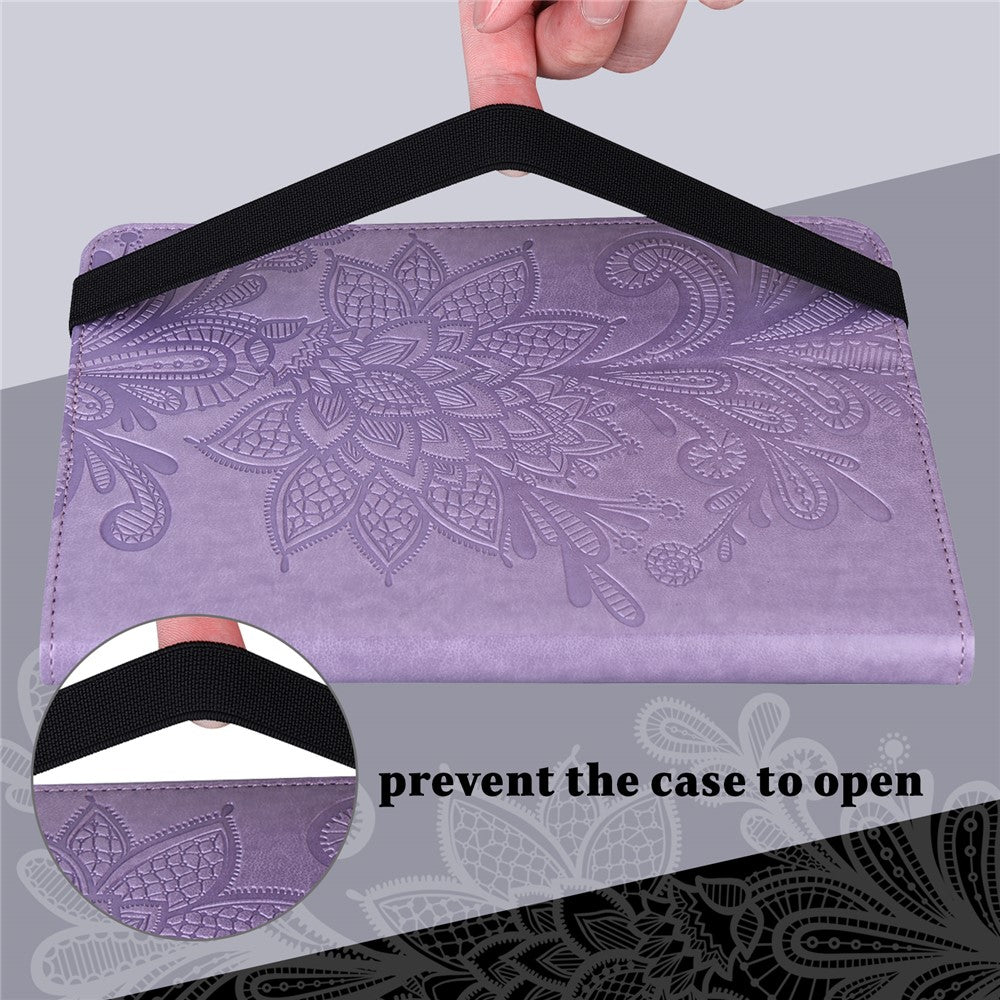 Leather Wallet Stand Tablet Cover with Flower Pattern Imprinting for Lenovo Tab M10 Plus/Smart Tab M10 FHD Plus TB-X606F/TB-606X - Purple