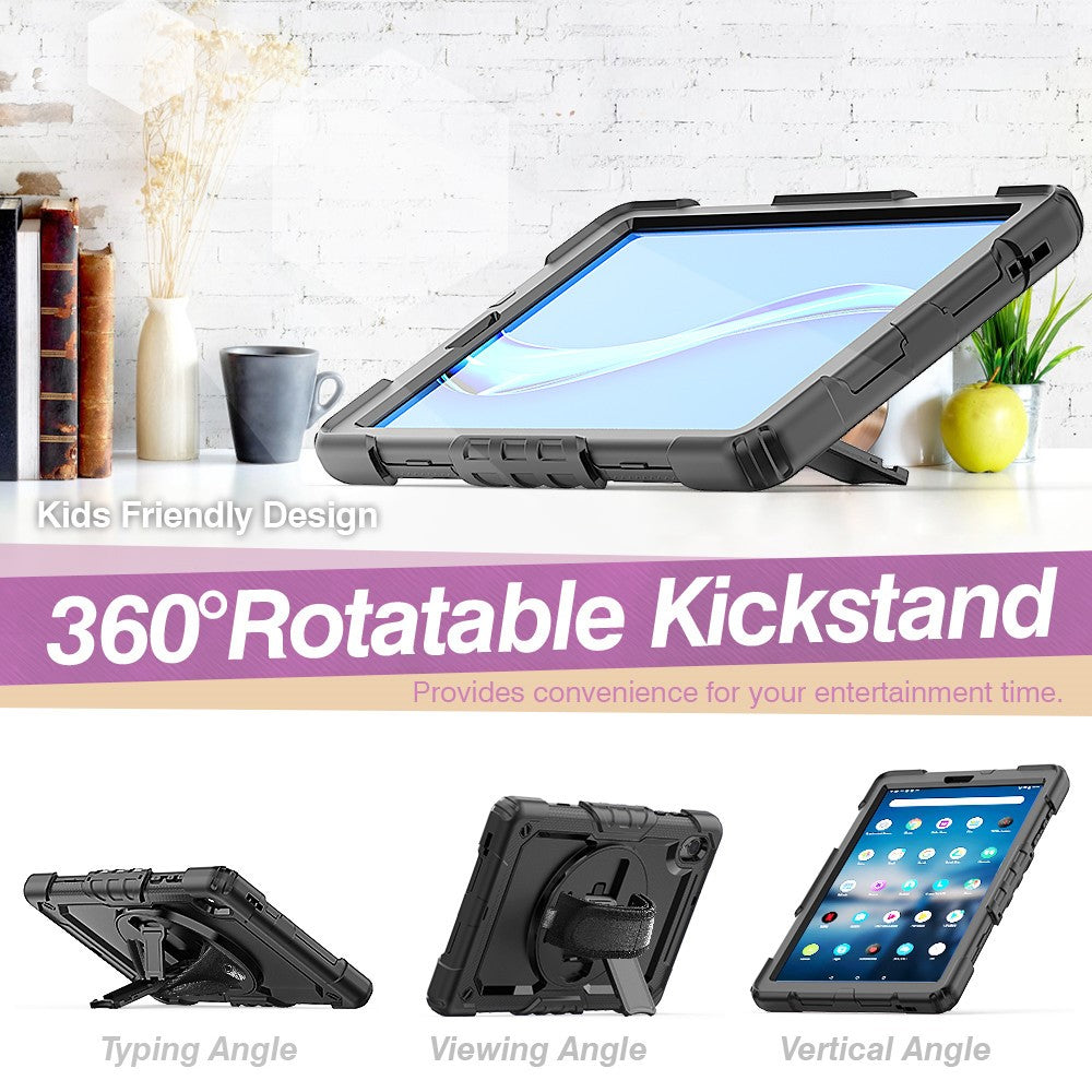PC + Silicone + PET Front Film Tablet Combo Shell with Kickstand and Shoulder Strap for Lenovo Tab M10 HD Gen 2 TB-306X(F) - Black/Black