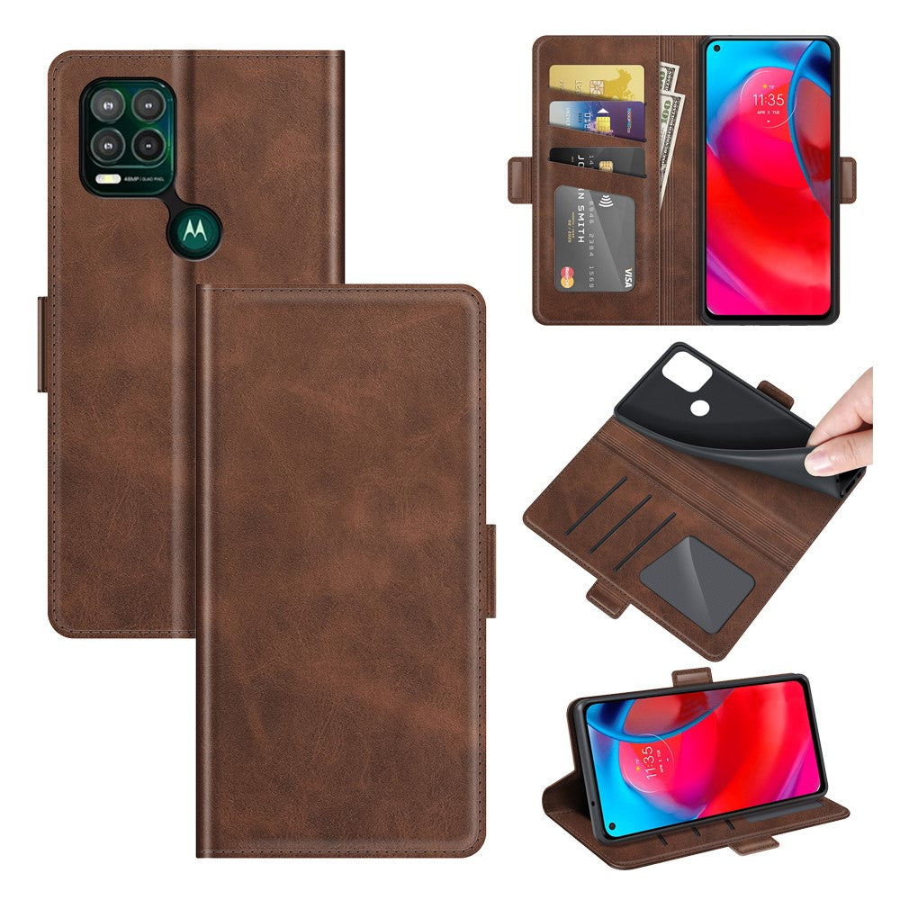 Folio Flip Magnetic Closure PU Leather Phone Wallet Stand Case Shell for Motorola Moto G Stylus 5G (2021) - Coffee